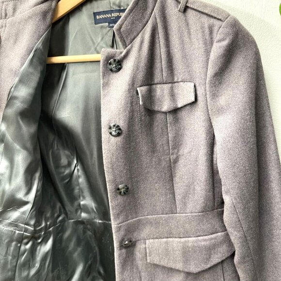 BANANA REPUBLIC Size 0 Gray MILITARY EQUESTRIAN Hunting Wool Blazer Jacket - Picture 2 of 4